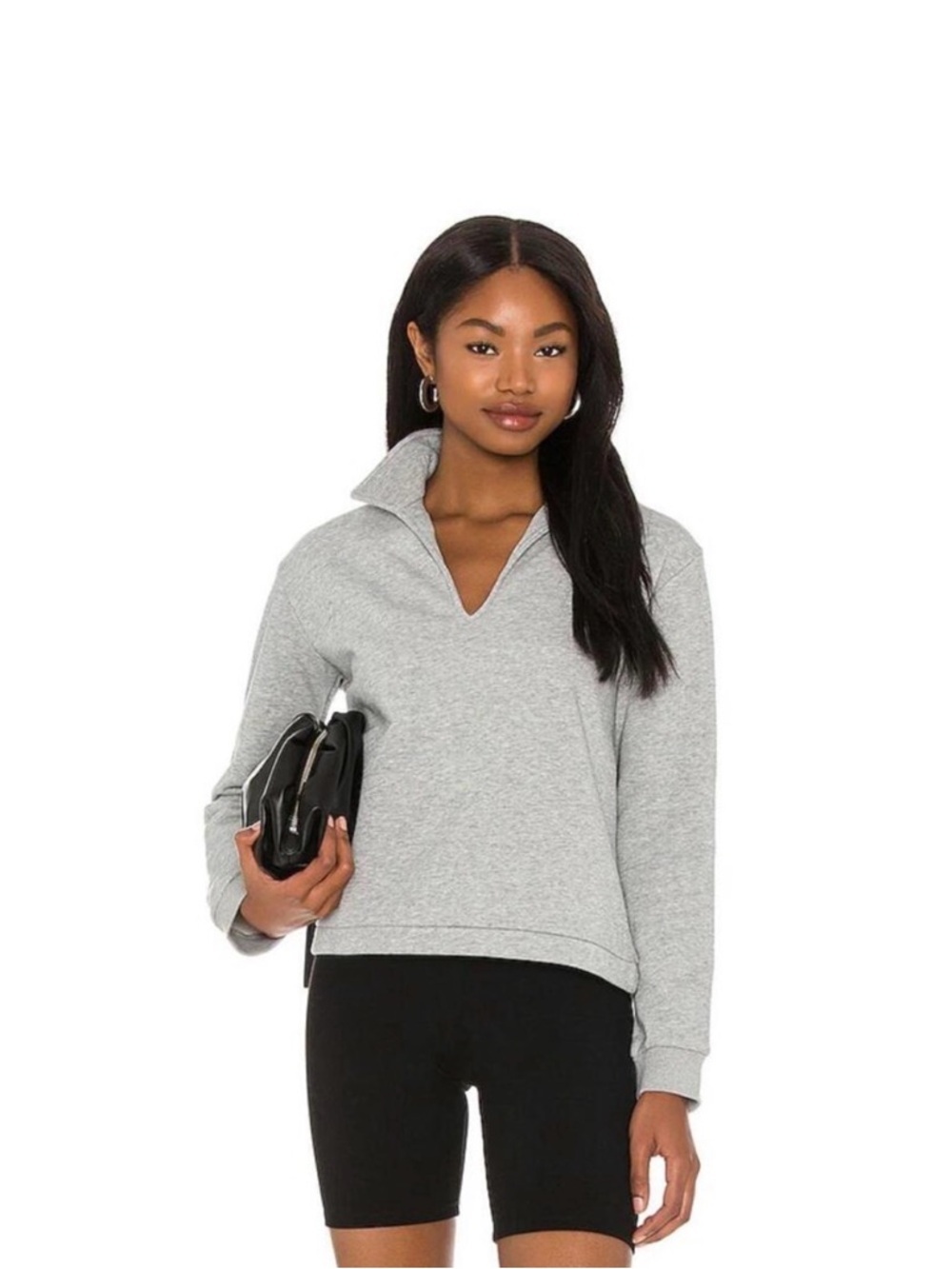 LBLC The Label Women’s Tamara V-Neck Sweatshirt in Heather Grey Sz S Athleisure